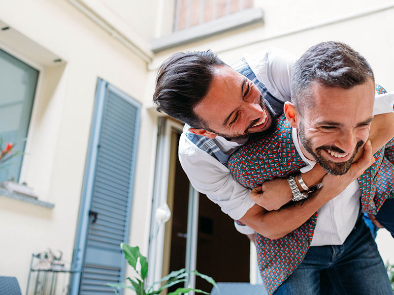 A gay couple on a date in an open-minded city.