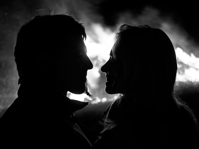 A couple looking into each other's eyes.