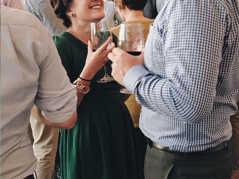 A woman who is using these questions to ask someone you just met to talk to a man at a holiday party.