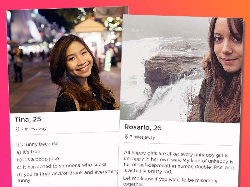Two Tinder dating profile examples for women.